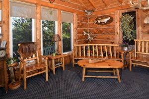 Guest seating space inside the Lodge at Kettle Falls.