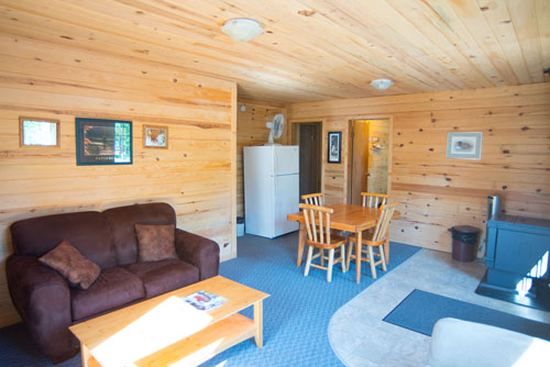 Spacious living space inside one of the cabins at Kettle Falls.
