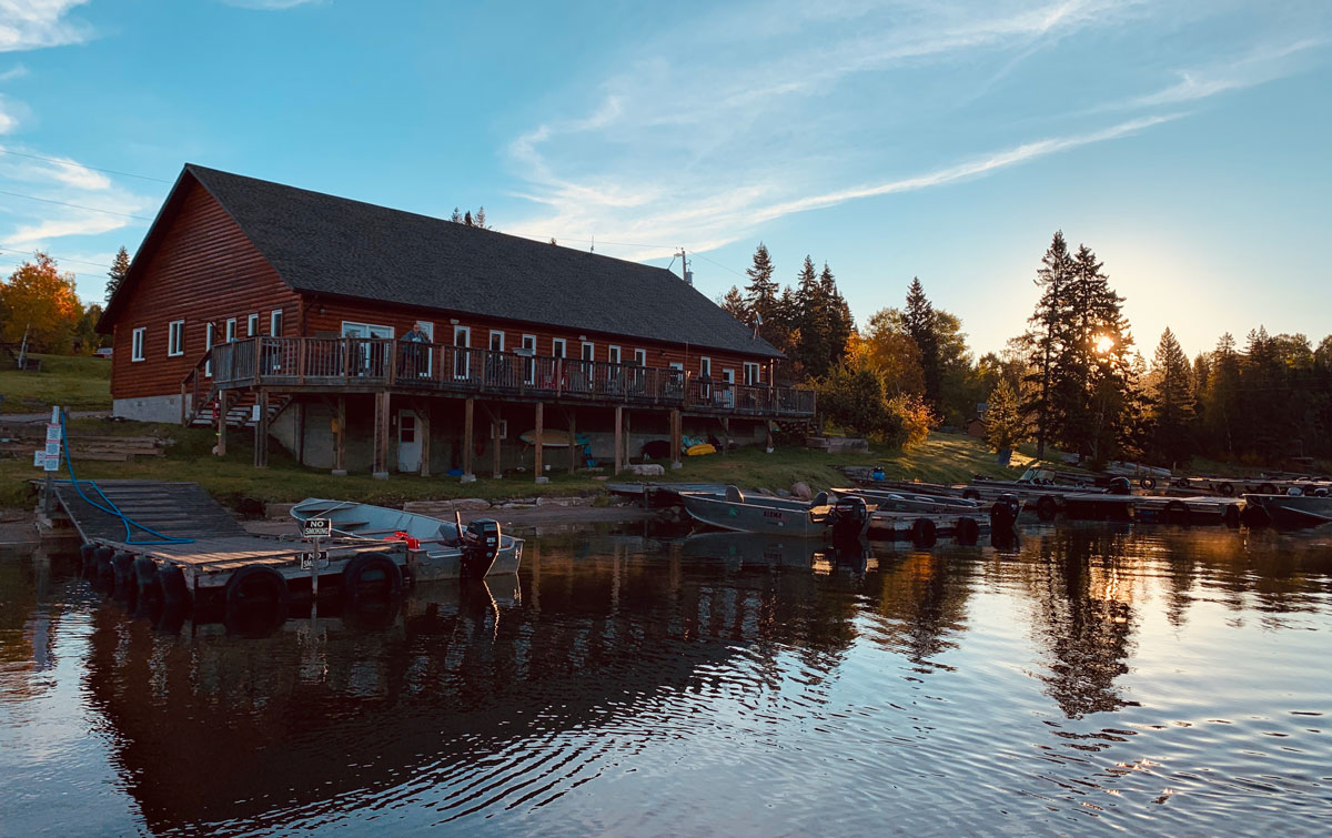 View of the Lodge from on the water at sunset