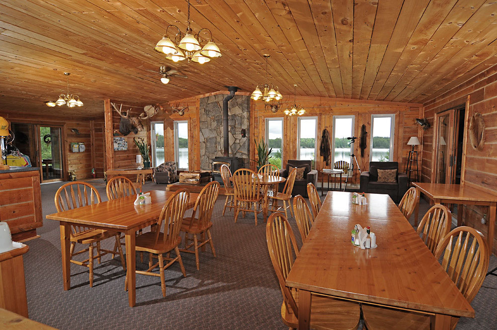 The spacious dining room at One Man Lake Lodge