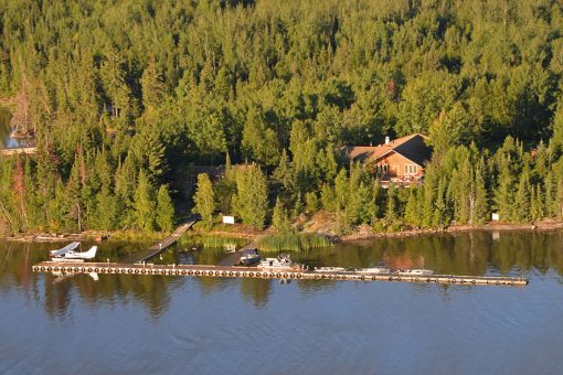 And aerial view of the Lodge and dock at Kettle Falls.